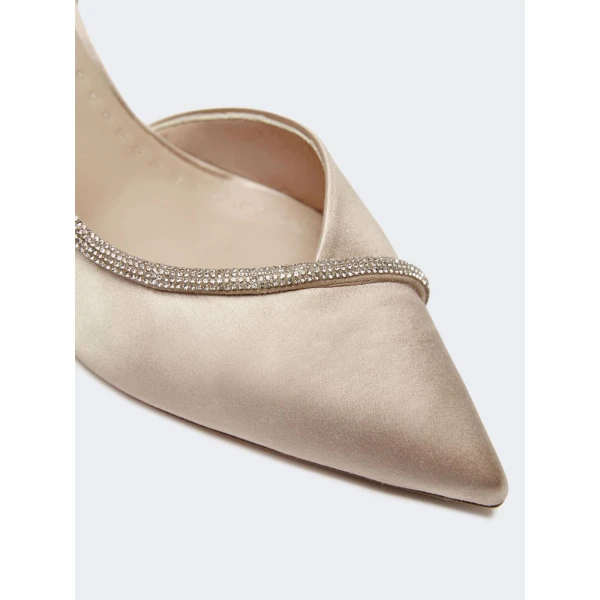 Max Mara Crystal Satin D'Orsay Court Shoes in Beige | Heels | Luxury Shoes 