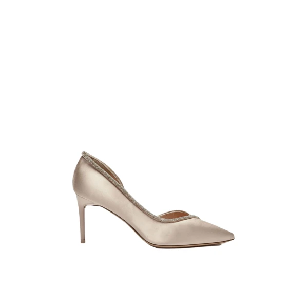 Crystal Satin D'Orsay Court Shoes in Beige