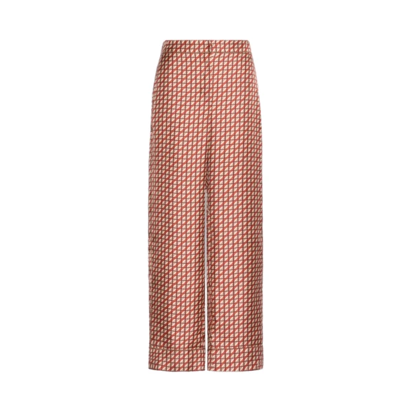 Dalmata Printed Silk Twill Trousers in Orange