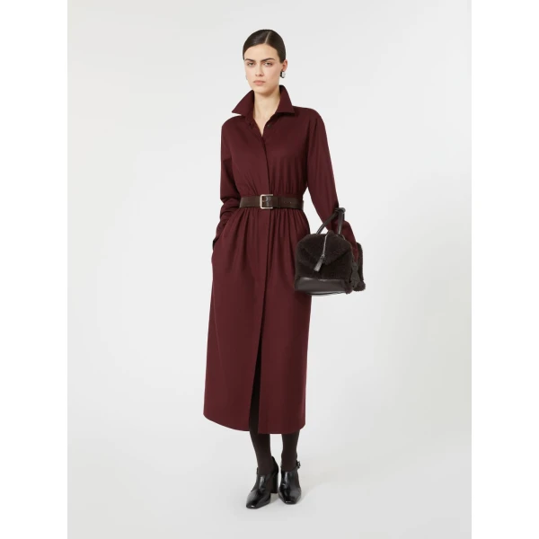 Max Mara Dalmata Wool Flannel Shirt Dress in Wine | Shirtdress | Luxury Shoes 