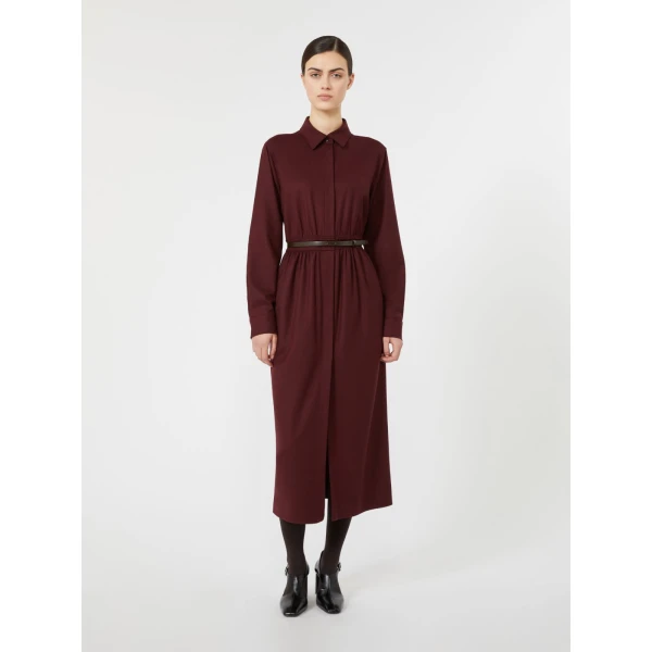 Max Mara Dalmata Wool Flannel Shirt Dress in Wine | Shirtdress | Luxury Shoes 