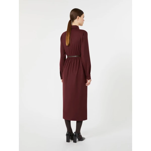 Max Mara Dalmata Wool Flannel Shirt Dress in Wine | Shirtdress | Luxury Shoes 