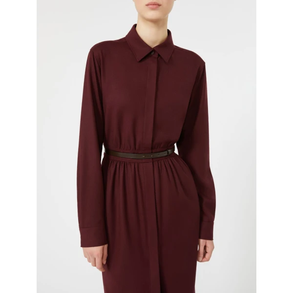 Max Mara Dalmata Wool Flannel Shirt Dress in Wine | Shirtdress | Luxury Shoes 