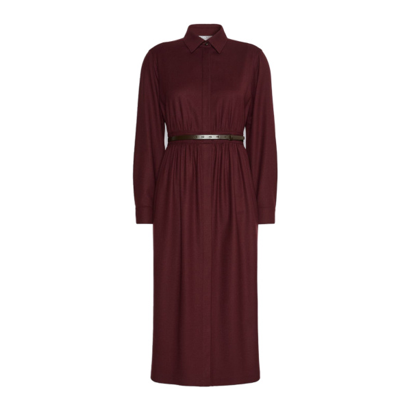 Max Mara Dalmata Wool Flannel Shirt Dress in Wine | Shirtdress | Luxury Shoes 