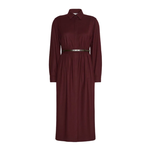 Max Mara Dalmata Wool Flannel Shirt Dress in Wine | Shirtdress | Luxury Shoes 