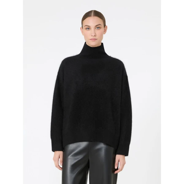 Max Mara Danza Brushed Wool Polo-Neck Sweater in Black | Turtlenecks | Luxury Shoes 