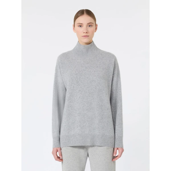 Max Mara Danza Brushed Wool Polo-Neck Sweater in Medium Grey | Turtlenecks | Luxury Shoes 