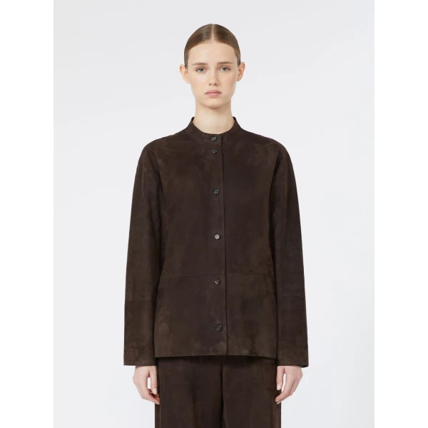 Max Mara Danzante Suede Mandarin-Neck Jacket in Brown | Leather Jackets | Luxury Shoes 