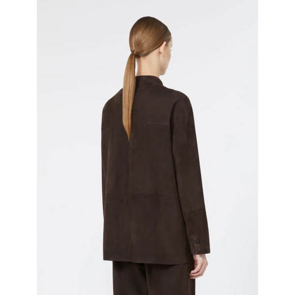 Max Mara Danzante Suede Mandarin-Neck Jacket in Brown | Leather Jackets | Luxury Shoes 