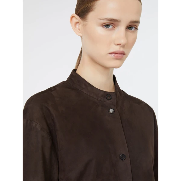Max Mara Danzante Suede Mandarin-Neck Jacket in Brown | Leather Jackets | Luxury Shoes 
