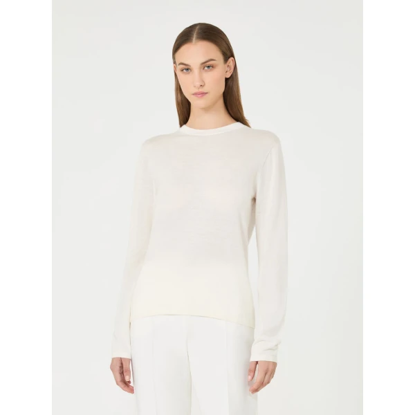 Max Mara Darsena Cashmere Crew-Neck Sweater in White | Sweaters | Luxury Shoes 