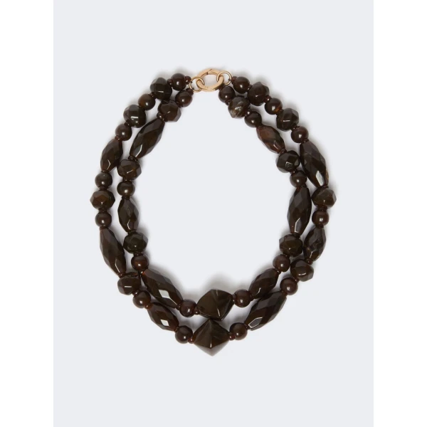 Max Mara Darsena Double-Wrap Resin Necklace in Dark Brown | Necklace | Luxury Shoes 
