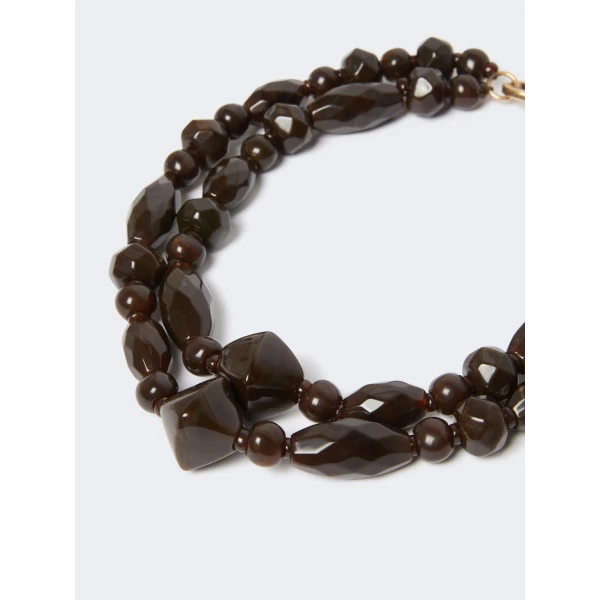 Max Mara Darsena Double-Wrap Resin Necklace in Dark Brown | Necklace | Luxury Shoes 