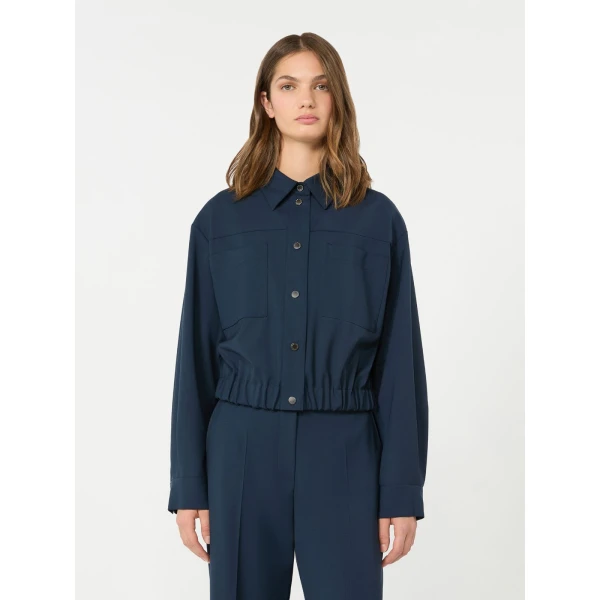 Max Mara Decano Short Wool Cloth Jacket in Navy | Blazers | Luxury Shoes 