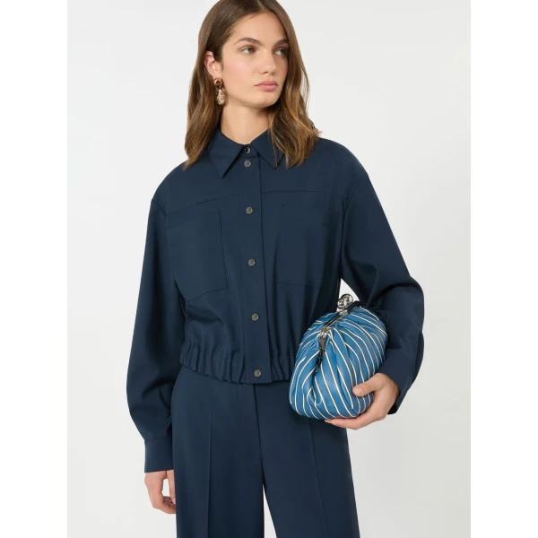 Max Mara Decano Short Wool Cloth Jacket in Navy | Blazers | Luxury Shoes 