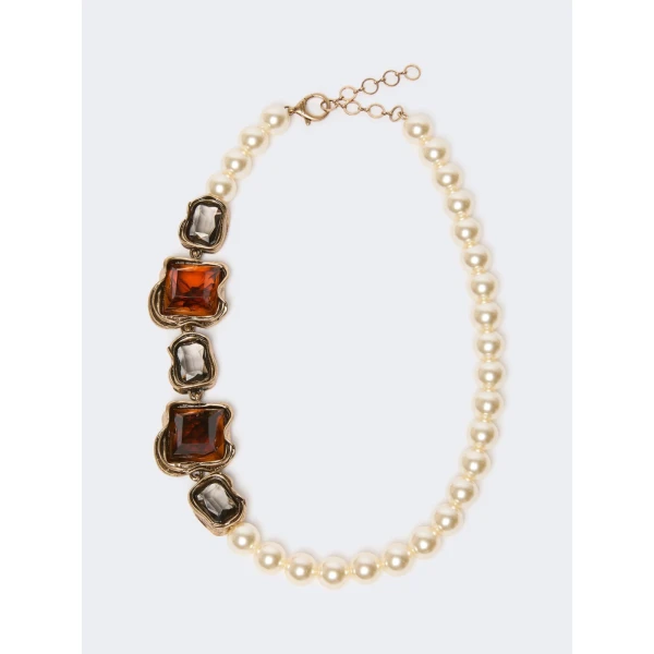Max Mara Deco Necklace with Pearls and Gemstones in Gold | Necklace | Luxury Shoes 