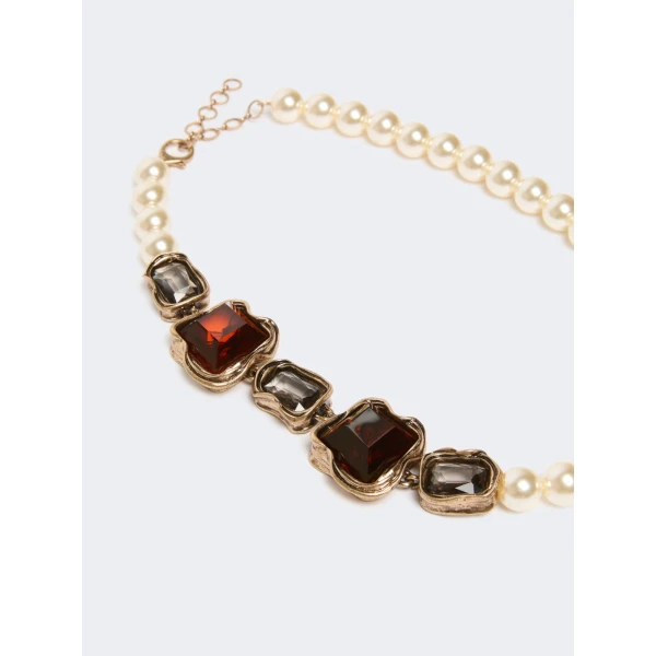 Max Mara Deco Necklace with Pearls and Gemstones in Gold | Necklace | Luxury Shoes 