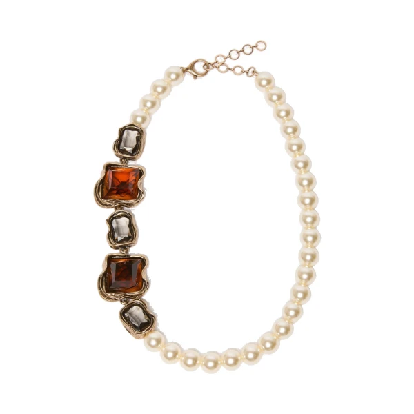 Max Mara Deco Necklace with Pearls and Gemstones in Gold | Necklace | Luxury Shoes 