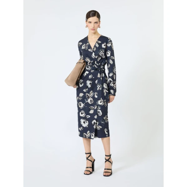 Max Mara Diadema Printed Poplin Wrap Dress in Ultramarine | Midi Dresses | Luxury Shoes 