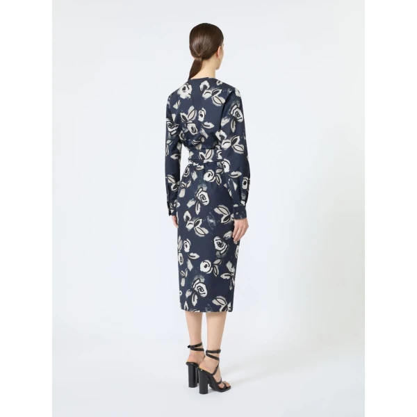 Max Mara Diadema Printed Poplin Wrap Dress in Ultramarine | Midi Dresses | Luxury Shoes 