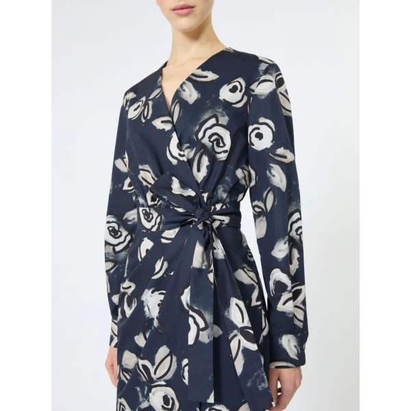 Max Mara Diadema Printed Poplin Wrap Dress in Ultramarine | Midi Dresses | Luxury Shoes 