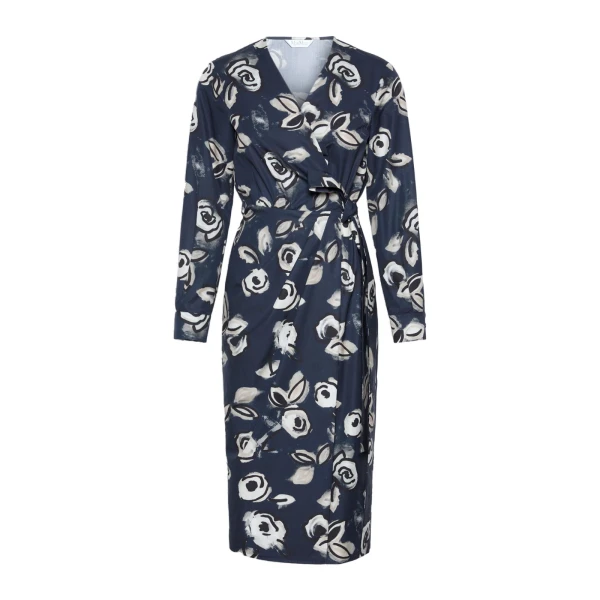 Max Mara Diadema Printed Poplin Wrap Dress in Ultramarine | Midi Dresses | Luxury Shoes 