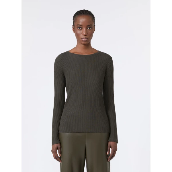 Max Mara Disegno Ribbed Wool Jumper in Khaki | Sweaters | Luxury Shoes 