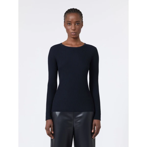 Max Mara Disegno Ribbed Wool Jumper in Ultramarine | Sweaters | Luxury Shoes 