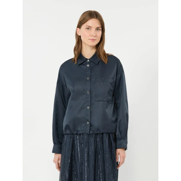 Max Mara Diva Water-Repellent Twill Shirt Jacket in Navy | Jackets | Luxury Shoes 