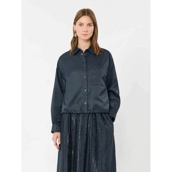 Max Mara Diva Water-Repellent Twill Shirt Jacket in Navy | Jackets | Luxury Shoes 