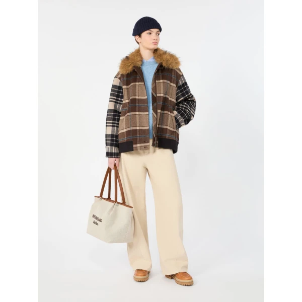 Max Mara Divina Checked Wool Bomber Jacket in Brown | Jackets | Luxury Shoes 
