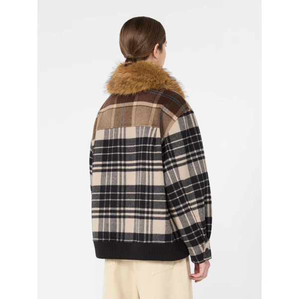 Max Mara Divina Checked Wool Bomber Jacket in Brown | Jackets | Luxury Shoes 