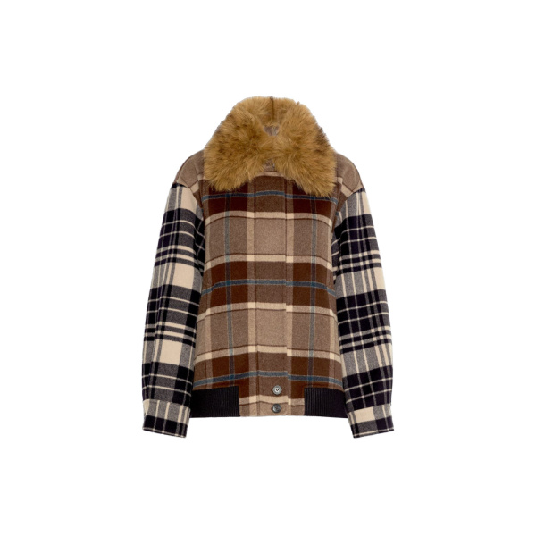 Max Mara Divina Checked Wool Bomber Jacket in Brown | Jackets | Luxury Shoes 