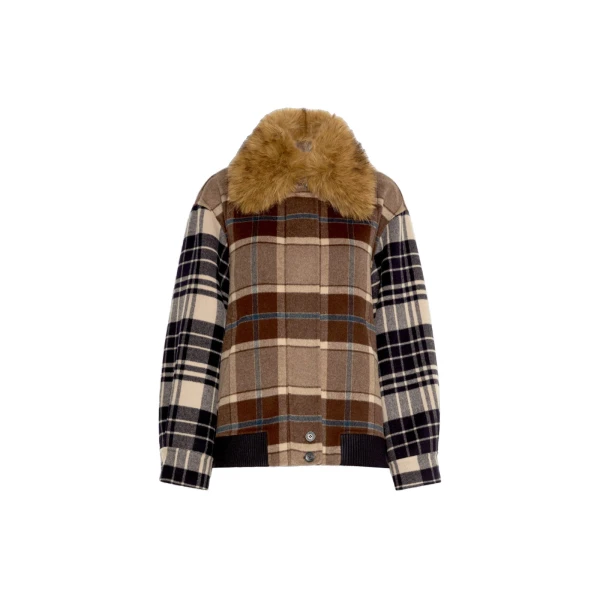 Max Mara Divina Checked Wool Bomber Jacket in Brown | Jackets | Luxury Shoes 