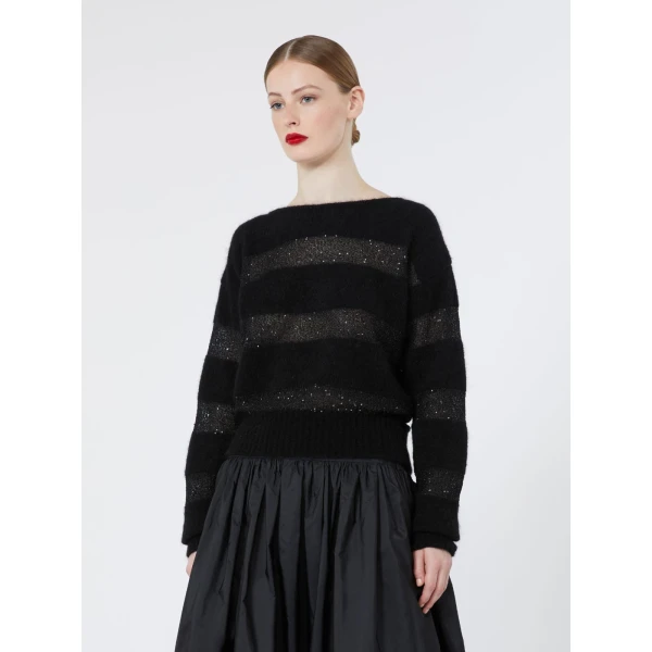 Max Mara Divo Striped Mohair Sweater in Black | Sweaters | Luxury Shoes 