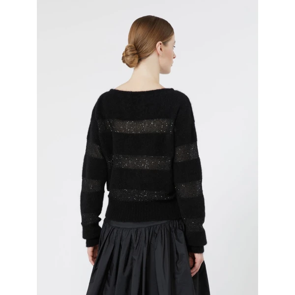 Max Mara Divo Striped Mohair Sweater in Black | Sweaters | Luxury Shoes 