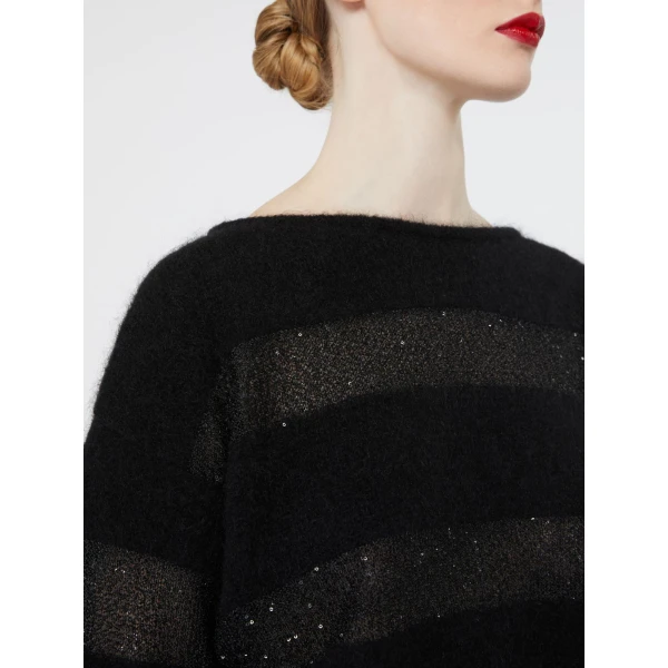Max Mara Divo Striped Mohair Sweater in Black | Sweaters | Luxury Shoes 