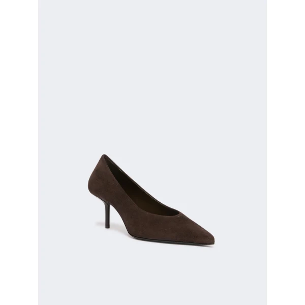 Max Mara Donare Suede Court Shoes in Dark Brown | Heels | Luxury Shoes 