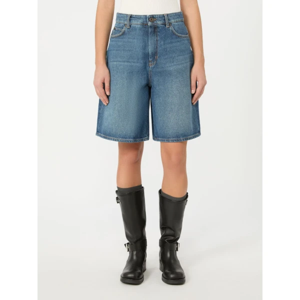 Max Mara Donnola Cotton Denim Bermuda Shorts in Navy | Shorts | Luxury Shoes 