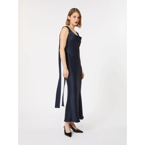 Max Mara Dono Envers Satin Slip Dress in Midnight Blue | Evening Gowns | Luxury Shoes 