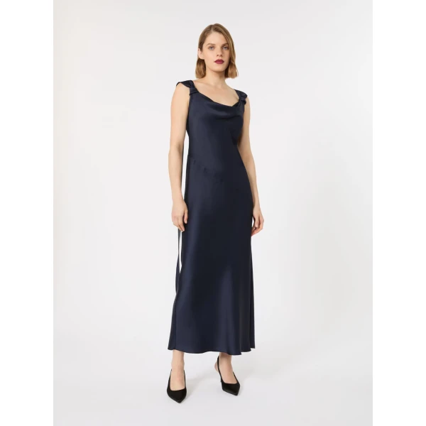 Max Mara Dono Envers Satin Slip Dress in Midnight Blue | Evening Gowns | Luxury Shoes 