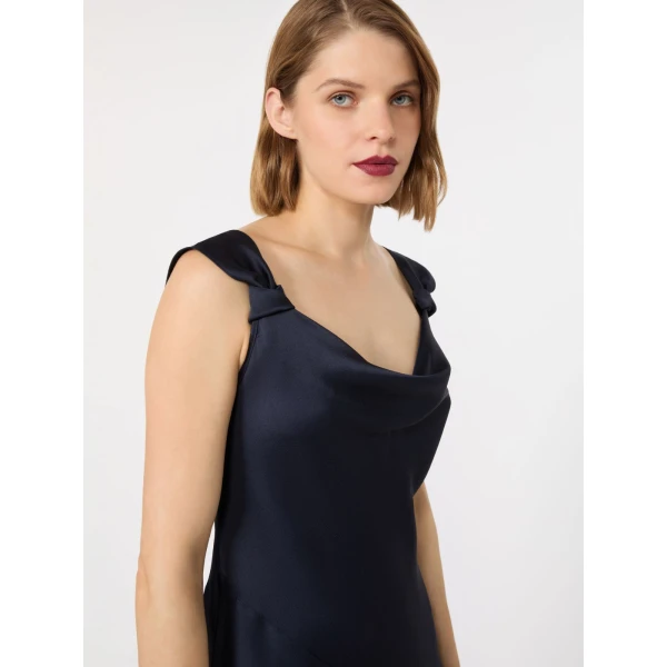 Max Mara Dono Envers Satin Slip Dress in Midnight Blue | Evening Gowns | Luxury Shoes 