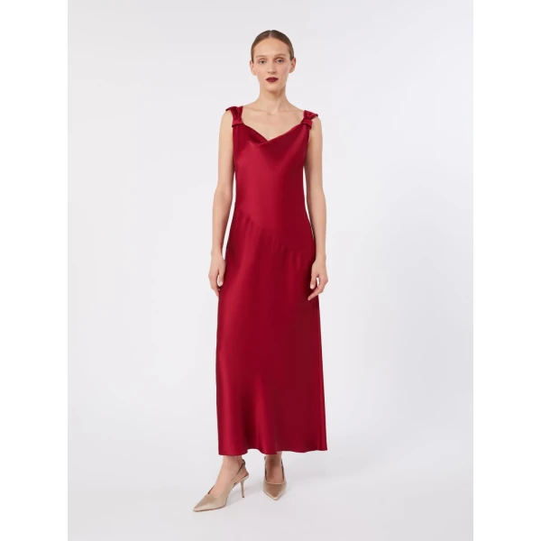 Max Mara Dono Envers Satin Slip Dress in Ruby | Evening Gowns | Luxury Shoes 
