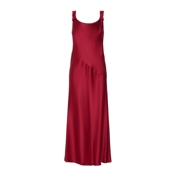Max Mara Dono Envers Satin Slip Dress in Ruby | Evening Gowns | Luxury Shoes 