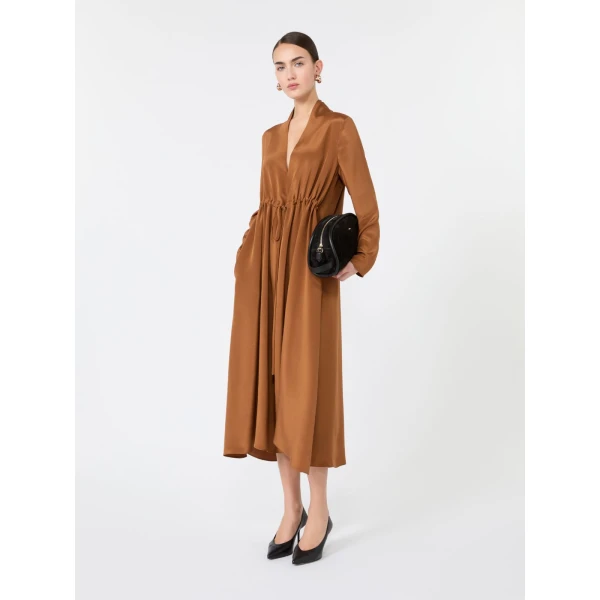 Max Mara Dotto Long Silk Crepe de Chine Dress in Tobacco | Maxi Dresses | Luxury Shoes 