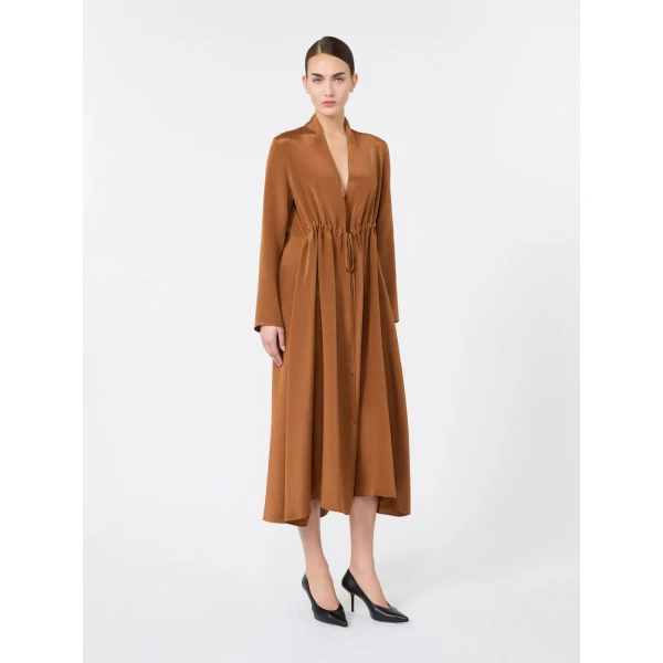 Max Mara Dotto Long Silk Crepe de Chine Dress in Tobacco | Maxi Dresses | Luxury Shoes 