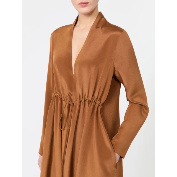 Max Mara Dotto Long Silk Crepe de Chine Dress in Tobacco | Maxi Dresses | Luxury Shoes 