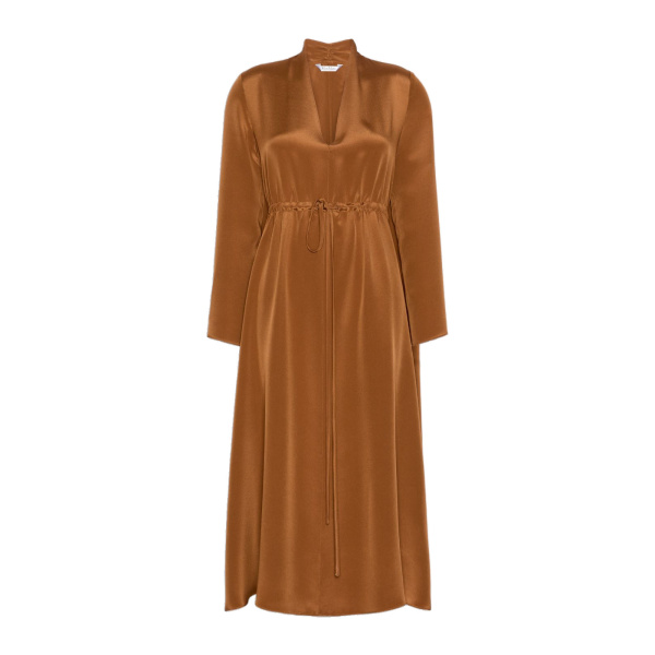 Max Mara Dotto Long Silk Crepe de Chine Dress in Tobacco | Maxi Dresses | Luxury Shoes 