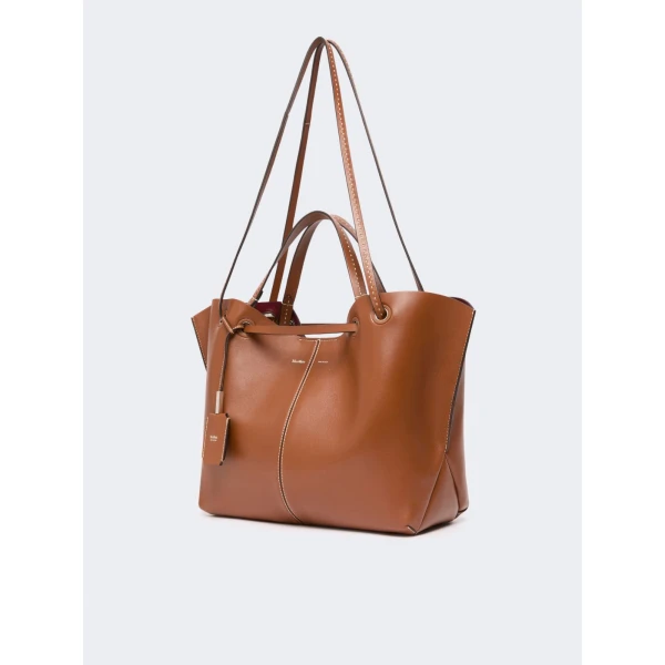 Max Mara Double Nappa Leather Shopper Bag in Amber Brown | Totes & Top-Handle Bags | Luxury Shoes 