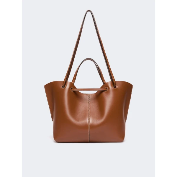 Max Mara Double Nappa Leather Shopper Bag in Amber Brown | Totes & Top-Handle Bags | Luxury Shoes 